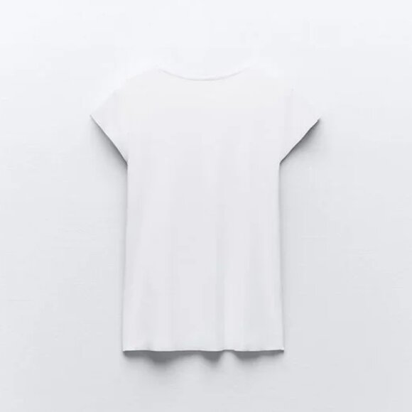 NWT ZARA LIGHT RIB COTTON T-SHIRT WHITE - Picture 5 of 8